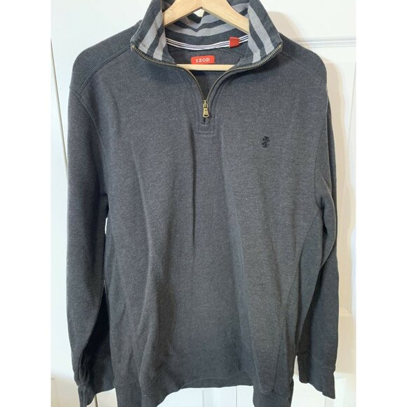 Izod 1/4‎ Zip Gray Sweater Men’s Sz Large Pullover - Picture 1 of 4